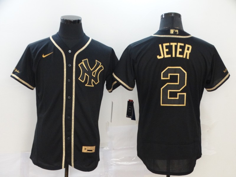 Men's New York Yankees #2 Derek Jetere Black Golden Flex Base Stitched MLB Jersey
